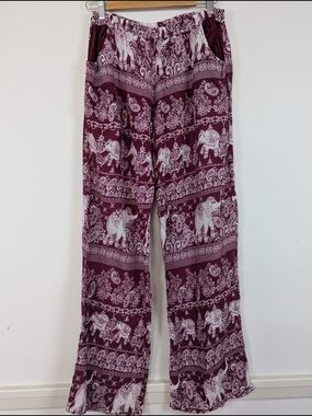 The Elephant Pants Maroon Elephant Print Lounge Pants